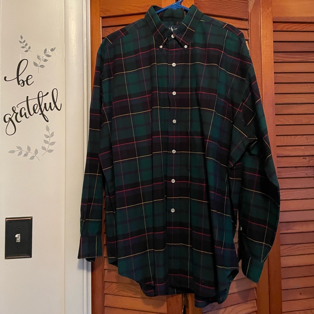 Ralph Lauren Mens Long Sleeve Button Down Shirt, Size Large, Hunter Green Plaid